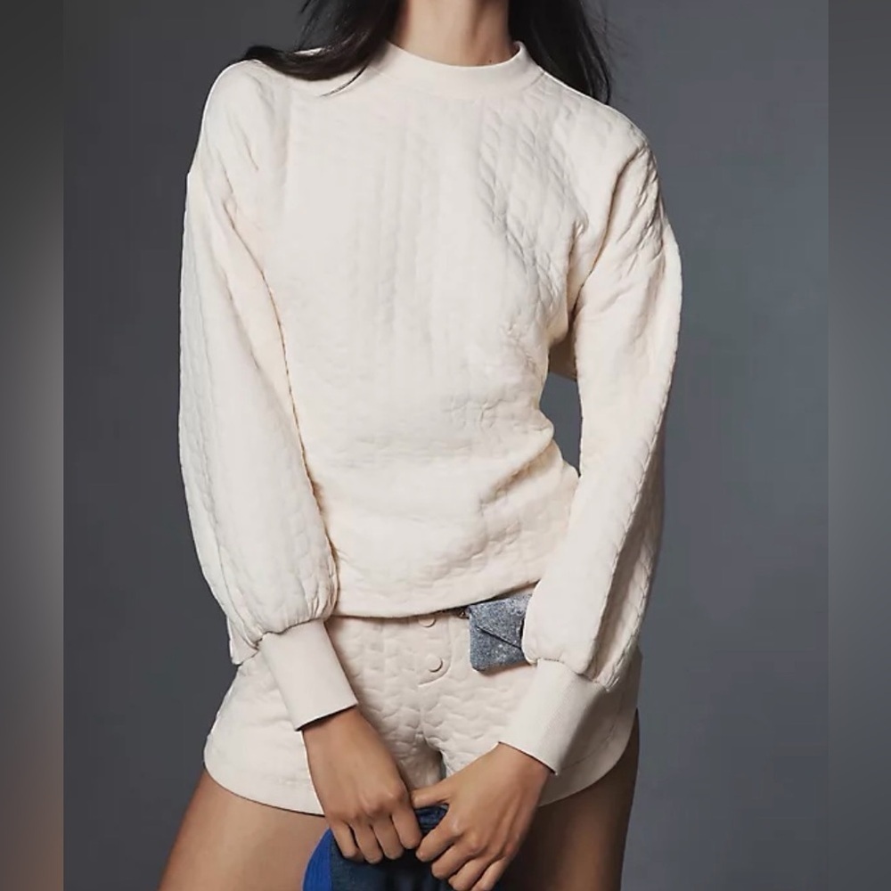 Anthropologie’s Grey State Long Sleeve Quilted Teddy Light Pink Crew Neck